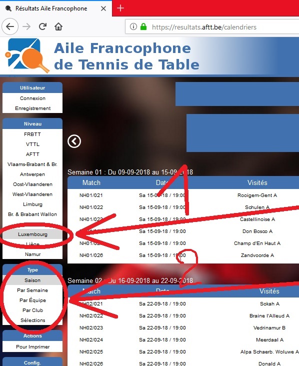 Étape 2 du tutoriel de 2018 : dans Calendrier, choisir Luxembourg puis la série souhaitée.