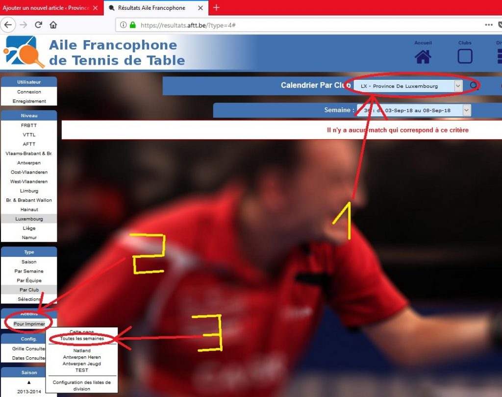 Étape 3 du tutoriel de 2018 : après connexion, les clubs accèdent à Modifier le calendrier depuis le menu Interclubs.